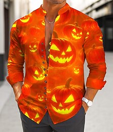 economico -Halloween Per uomo Zucca Costumi Halloween Camicia Camicia con colletto alla coreana Manica Lunga Stile gotico oscuro All'aperto Ferie Primavera Autunno Collo alla coreana Colletto alla coreana
