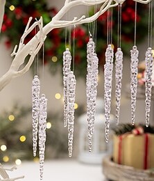 ieftine -12 ornamente de Crăciun din cristal cu țurțuri, decorațiuni suspendate cu gheață roz, țurțuri acrilice cu gheață pentru brad, decor suspendat de sărbători