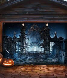 economico -Halloween Copertura per porta del garage Grande appeso Castello 3D Gotico punk oscuro Da serata All'aperto Sfondi di ripresa Porta d'ingresso Decorazioni Parete Porta Sfondo