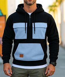 abordables -Homme Sweat à capuche Sweat à capuche quart zippé Sweat à capuche en polaire Sweat à capuche tactique Rouge Bleu Violet Vert Kaki À capuche Uni Patchwork Fermeture éclair Bloc de Couleur Sport