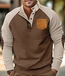 economico -Per uomo Maglia Velluto a coste Felpa con cappuccio Maglione Felpa con cappuccio abbottonata Aalbicocca Cachi chiaro Nero Verde militare Borgogna Colletto Mao Semplice Patchwork Sport & Outdoor