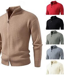 preiswerte -Herren Pullover Kleid Pullover Strickjacke Reißverschluss-Pullover Strickpullover Gerippt Stricken Normale Oberteile Gestrickt Gerippt Einfach Stehkragen Mode Schals Lässig Alltagskleidung Bekleidung