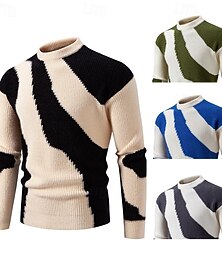 preiswerte -Herren Pullover Gerippt Stricken Normale Oberteile Gestrickt Schmale Passform Farbblock Rundhalsausschnitt Strickware Zeitgenössisch Lässig Alltagskleidung Bekleidung Herbst Winter Schwarz Blau M L XL