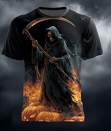 abordables -Halloween Homme Illusion d'optique Faucheuse moissonneuse T-shirt Manche Courte T-shirt Impression 3D Col ras du cou Chemise Exagéré Designer Horreur Soirée Rue Fête Bleu Orange Été Printemps Toutes