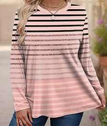 levne -Dámské Plus velikost Topy Tričko Grafika Proužky Tisk Dlouhý rukáv Tričkový Na běžné nošení Denní Polyester Podzim Zima Žlutá Světlá růžová