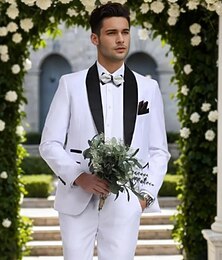 economico -Uomo Matrimonio Feste Abiti da sposa Bavero sciallato Bianco Formale Tinta unita Vestibilità aderente 2 pezzi
