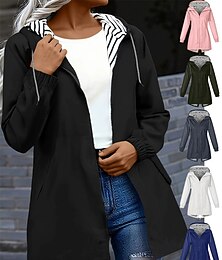 cheap -Women's Trench Coat Waterproof Rain Jackets Rain Coats Waterproof Windproof Zipper Pocket Fashion Outdoor Plain Going out Weekend Zipper Regular Hooded Regular Fit Long Sleeve Outerwear Black White
