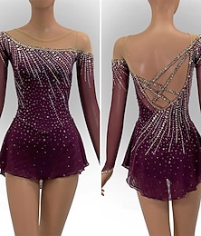 preiswerte -Eiskunstlaufkleid Damen Mädchen Eislaufen Kleid Burgund Patchwork Offener Rücken Netzstoff Spandex Hohe Elastizität Training Wettbewerb Eiskunstlaufkleidung Klassisch Kristall / Strass Langarm