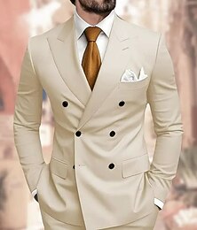 economico -Uomo Matrimonio Abiti da sposa Bavero classico Beige Formale Tinta unita Vestibilità aderente 2 pezzi