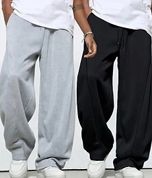 abordables -Paquets multiples 2 pièces Homme Noir + Gris Joggings Pantalons Pantalon de survêtement droit Cordon de serrage Taille Élastique Uni Vacances Tenue quotidienne Polyester Printemps