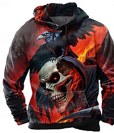 levne -Halloween Pánské Lebky 3D Kapuce Mikina Punk Přehnaný Tričkový Klub Streetwear Žlutá Rubínově červená Šňůrky Podzim Zima Návrhář