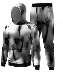 economico -Halloween Per uomo Mano 2 pezzi Set di felpe 3D Tuta Felpa con Cappuccio Manica Lunga Pantaloni lunghi Con Cappuccio Casual Quotidiano Orrore Athleisure Stampa 3D Primavera Autunno Inverno Grigio