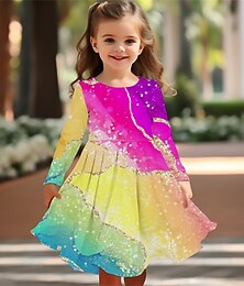 abordables -FILLE 3D Graphique Robe manche longue Été Printemps Vacances Quotidien Fête Princesse Beau Doux Enfants 4-12 ans Robe Décontractée Robe trapèze Mi-long Coupe régulière