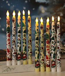 abordables -Bougies coniques sans flamme à motifs colorés de Noël fonctionnant sur batterie avec télécommande et minuterie Bougies coniques à LED vacillantes à mèche 3D Père Noël bonhomme de neige autocollant