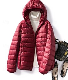 preiswerte -Damen Daunenjacke Warm Bequem Reißverschluss Tasche Lässig Einfach Ausgehen Wochenende Reisverschluss Regulär Mit Kapuze Normale Passform Langarm Oberbekleidung Babyblau Wein Rote Herbst Winter