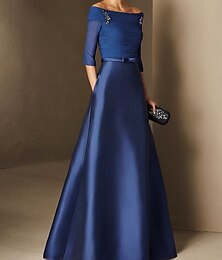 preiswerte -A-Linien Ballkleid Elegantes Kleid Verlobung Formal Abend Bodenlängs Halbe Ärmel Off-Shoulder Herbst Hochzeitsgast Chiffon mit Raffung