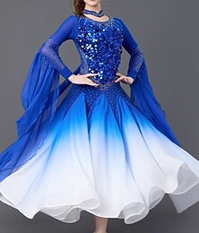 abordables -Danse de Salon Robe Cristaux / Strass Paillettes Femmes Performance Soirée manche longue Mélange Lin-Coton