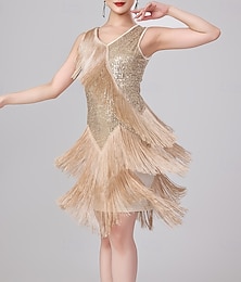 preiswerte -Lateinamerikanischer Tanz Kleid Quaste Unifarbe Spleißen Damen Leistung Training Ärmellos Hoch Polyester