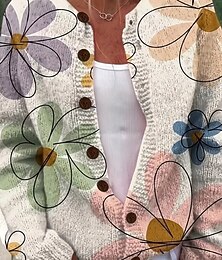 preiswerte -Damen Strickjacke Pullover Gestrickt Rippstruktur Knopf Front Rundhalsausschnitt Lange Ärmel Leicht weiblich Elegant Vintage Floral Grafik Knöpfe Druck Reguläre Oberteile Strick Outdoor Wochenende