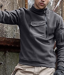economico -Per uomo Felpa con cappuccio Felpa con cappuccio e zip corta Felpa con cappuccio in pile Felpa con cappuccio tattica Nero Verde militare Grigio Collo Alto Semplice Cerniera Sport & Outdoor Casuale