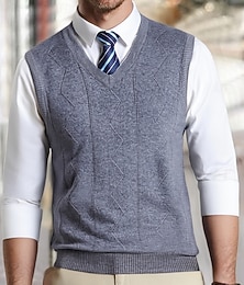 preiswerte -Herren Pullunder Kleid Pullover Pullover Weste Strickpullover Gerippt Stricken Normale Oberteile Gestrickt V Ausschnitt Alltagskleidung Date Bekleidung Herbst Winter Grün Hellgrau S M L