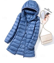 voordelige -Dames Donsjas Jas Houd Warm Comfortabel Vetoketju Zak Modieus Effen Feestdagen Uitgaan Casual / Dagelijks Weekend Rits Lang Capuchon Normale pasvorm Lange mouw bovenkleding Zwart blauw Paars Herfst