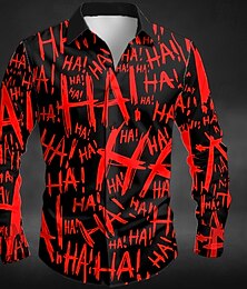 economico -Halloween Per uomo Stampa Lettere Costumi Halloween Camicia Camicia con Bottoni Manica Lunga Gotico punk oscuro All'aperto Ferie Estate Primavera Collo ripiegato Stampa 3D camicie con colletto Nero