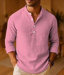 お買い得  -男性用 シャツ リネンシャツ ポップオーバー シャツ カジュアルシャツ コットンシャツ 平織り バケーション ハワイアン ブラック ホワイト ピンク オレンジ 長袖 Band Collar 春 秋 衣類