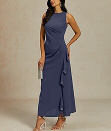 ieftine -Pentru femei Rochie Maxi Rochie teacă Rochie plisata Rochie cu Volane Elegant Petrecere Rochii Semi Formale Invitat la nunta Absolvire Petrecere cu cocktail Culoare solidă Fără manșon Stil Nautic