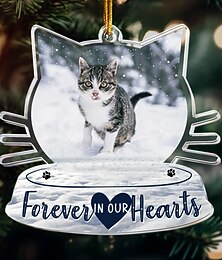 baratos -Enfeites fotográficos personalizados de Natal, memorial para animais de estimação para sempre em nosso coração, decoração personalizada em acrílico 2D, árvore de Natal, decoração de Natal, pingente