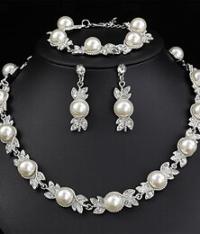 abordables -Parure de bijoux 3 Blanc Perle Chrome 1 Bracelet Boucles d'oreilles Collier Femmes Élégant ancien Mode Le style rétro Classique Parure de Bijoux Pour Mariage Soirée robe demoiselle d honneur
