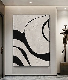 preiswerte -handgemaltes 3D-strukturiertes weißes abstraktes Gemälde auf Leinwand 3D-strukturiertes weißes schwarzes Ölgemälde Wandkunst moderne Leinwandkunst Wohnzimmerdekor Pattle Knife Ölgemälde Wohnkultur