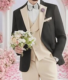 billige -Menn Bryllup Bryllupsdresser Hakkjakkeslag Champagne Formelt Ensfarget Slank Fasong 3 deler sett