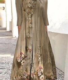 ieftine -Pentru femei Rochii Midi Rochie A line Rochie Fit And Flare Gril pe Kamado Casual Boho Petrecere Invitat la nunta Zilnic Floral Grafic Manșon Lung Stil Nautic Roșu-aprins Cămilă Mov Trifoi