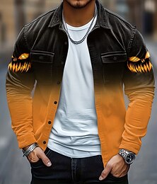 economico -Halloween Per uomo Zucca Costumi Halloween Camicia di Velluto a Coste Giacca camicia Sopracamicia Manica Lunga Stile gotico oscuro Ferie Autunno Inverno Collo ripiegato Bottonato Caldo Giacca con
