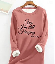 abordables -Mujer Sudadera Letra Casual Confort Manga Larga Cuello Barco Escote Redondo Tops regulares Calle Uso Diario Estampado Negro Rosa Azul Piscina Gris Otoño Invierno