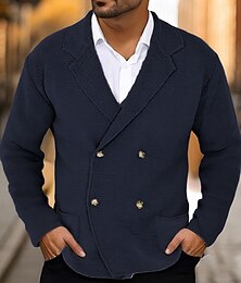 abordables -Homme Gilet Cardigan Pull Court Pull Tricoté Veste Cardigan Côtelé Recadrée Tricoté Tricoter Hauts Réguliers Avec Poches Couleur Unie / Unie Col de chemise Mode Classique Vacances Tenue quotidienne