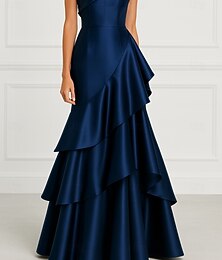 voordelige -A-lijn Tot de grond Galajurken Avondjurken Baljurk  Formele kleding Elegant Mouwloos Eén-schouder Formeel Bruiloft Satijn met Geplooid