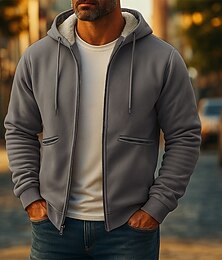 abordables -Hombre Sudadera Sudadera con capucha y cremallera completa Sudadera con capucha de lana Sudadera con capucha forrada de polar Amarillo Verde Ejército Caqui Gris Oscuro Con Capucha Plano Retazos