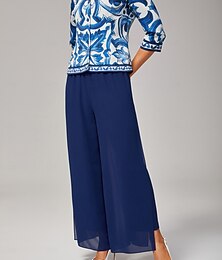 abordables -Pantalones anchos de mujer con diseño de capas, aberturas en dos capas, tejido elástico, gasa fluida, elegantes, informales, para el trabajo y el uso diario en otoño.