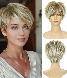 abordables -Perruques blondes courtes pour femmes blanches, perruques coupe lutin pour femmes noires, perruques courtes dégradées pour femmes plus âgées, synthétiques