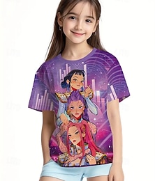 abordables -T-shirt d'été à manches courtes pour fille mignonne de style anime tendance de chasseur de démons de Kpop, respirant et confortable, imprimé, mode pour enfants, vêtements décontractés, style ludique,