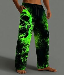 abordables -Halloween Hombre Traje de Halloween Cráneos Pantalones Pantalones anchos Pantalones casuales Media cintura Estilo gótico oscuro Festivos Cintura elástica con cordón Pantalones tipo lino con bolsillos