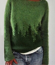 levne -Dámské Svetr Na běžné nošení Měkké Geometrický Rýhovaný Tričkový Pletený Dlouhý rukáv Běžné topy Plést Venkovní Denní Víkend Vodní modrá Tmavě zelená Podzim Zima