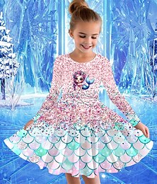 economico -ragazze' 3D Cartoni animati Sirena Abito Manica Lunga Estate Primavera Vacanza Quotidiano Ferie Principessa Bello Dolce Bambini 4-12 Anni Vestito Casual Abito a trapezio Lunghezza al ginocchio