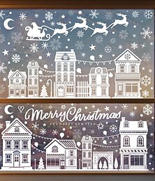 economico -4 fogli di adesivi murali natalizi per finestre, decorazioni, renne, fiocchi di neve, slitta creativa, luna &case di neve, adesivi elettrostatici, case vacanze &arredamento del negozio
