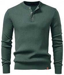 preiswerte -Herren Pullover Stricken Tunika Knöpfe Einfarbig Henley Vintage Täglich Schule Heim Bekleidung Frühling Herbst Schwarz Burgunderrot S M L