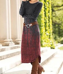 abordables -Femmes Robe Midi Robe fourreau Occasionnel Quotidien Coupe régulière Graphique Paisley Abstrait manche longue Col ras du cou Rouge Bleu Marron Printemps Automne Hiver