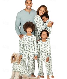 levne -Rodinný vzhled Pyžama Vánoční vzor Domů Tisk Béžová Dlouhý rukáv Aktivní Odpovídající oblečení