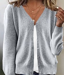 abordables -Femmes Cardigan ancien Quotidien Style Vintage Couleur Unie Côtelé Col en V Boutons Tricoté manche longue Hauts Réguliers Tricoter Extérieur Quotidien Noir Blanche Automne Hiver